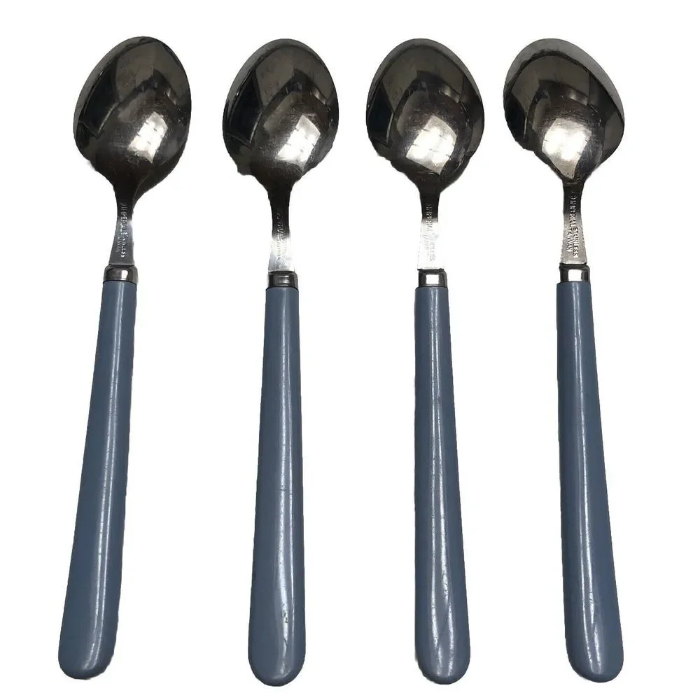 Vintage Teaspoons Light Blue Imperial Stainless‎ Flatware Taiwan Lot Of 4